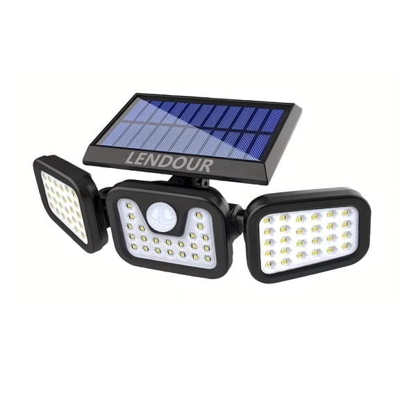 Lendour Solar Outdoor Lights 2500LM 74 LED Security Lights,3 Heads Motion Sensor Lights, IP65 Waterproof Lighting Fixtures with 3 Modes