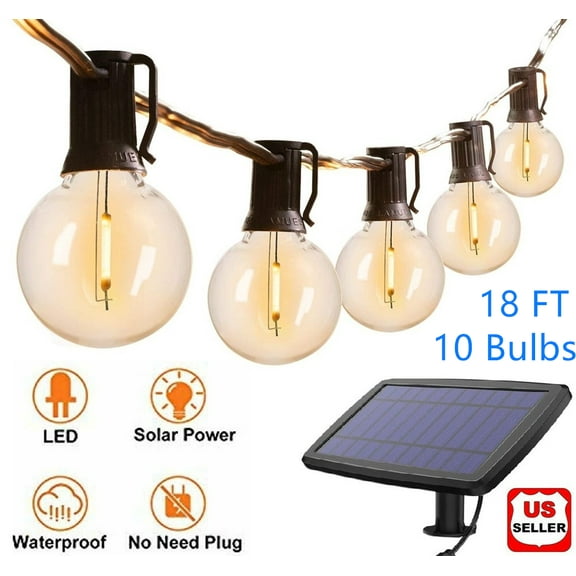 Outdoor Solar String Lights 18Ft Shatterproof G40 Globe Patio Light with 10 LED Bulbs, Hanging Lights for Patio Garden Backyard Bistro Pergola Party, for Christmas, Halloween, New Year Decor