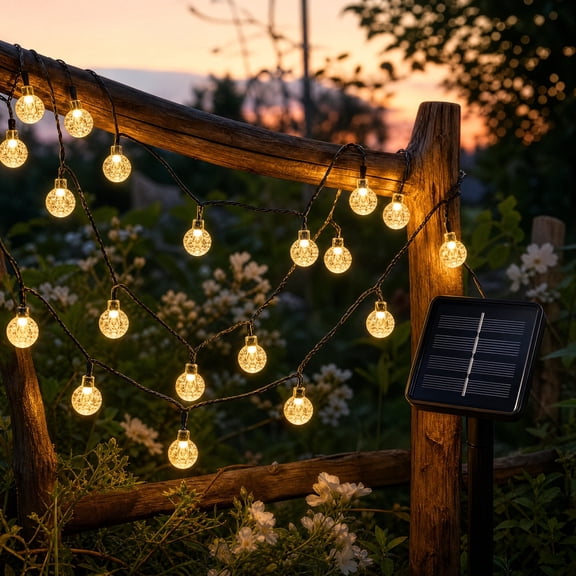 Outdoor Solar String Lights, 20pcs Light 16ft Waterproof Warm White Crackle Crystal Ball, 2 Lighting Modes Lights Solar Powered for Party Yard Garden Backyard Porch Balcony