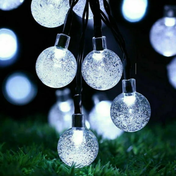 Outdoor Solar String Lights 50 LED Fairy Bubble Crystal Ball Light - White Light