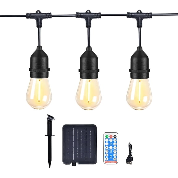 Outdoor Solar String Lights 52FT 16, Shatterproof &  LED Patio Lights with Remote, Dimmable & Timer Functions, 2700K Warm White Commercial Grade Decorative  Lights
