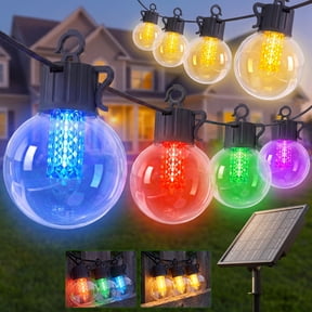 Outdoor Solar String Lights Warm and Colored 50FT 25 LED Lights Waterproof with 8 Lighting Modes USB Charging for Outside Patio Deck Backyard Decor