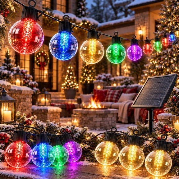 Outdoor Solar String Lights Warm and Colored 50FT 25 LED Lights Waterproof with 8 Lighting Modes USB Charging for Outside Patio Deck Backyard Decor
