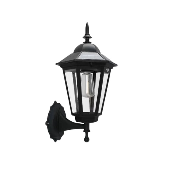 Outdoor Solar Wall Lamp with Clear Glass Panels and Motion, Black Vintage Wall Sconce for Front Porch Lighting