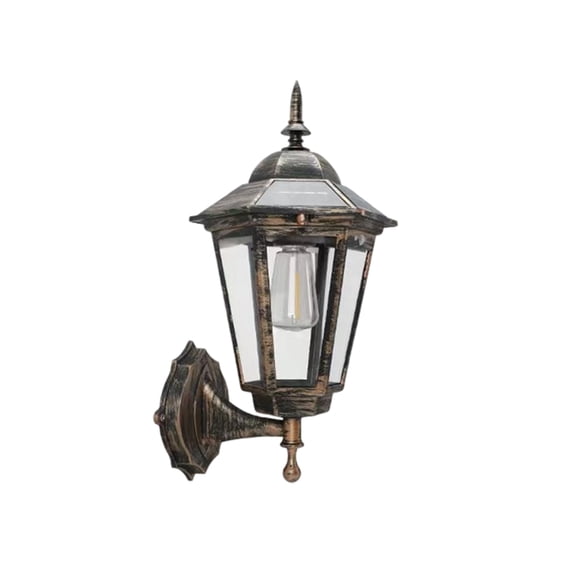 Outdoor Solar Wall Lantern with Vintage Metal and Glass Design, Antique Bronze Finish, for Front Porch and Garden, Single Piece Light Fixture