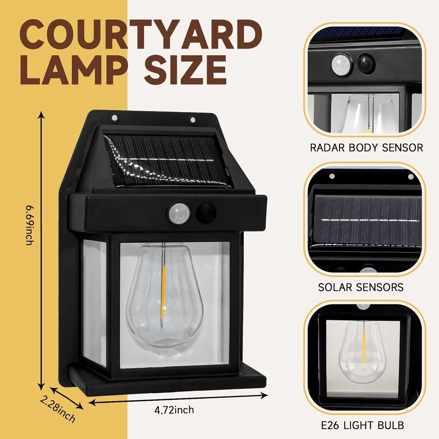 Outdoor Solar Wall Lights Security Led Motion Sensor Waterproof Garden Lmp Black