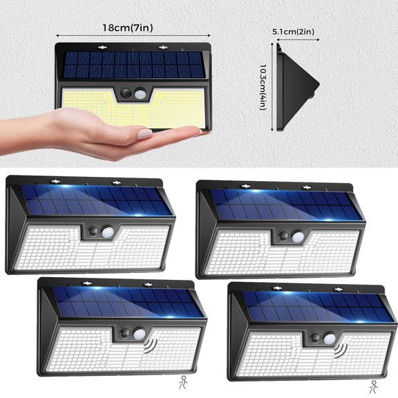 Outdoor Solar Wall Lights with Motion Sensor, 138 LED, Auto ON/Off Dusk Till Dawn, 3 Modes, Energy-Efficient for Garden/Pathway/Patio/Backyard/Garage