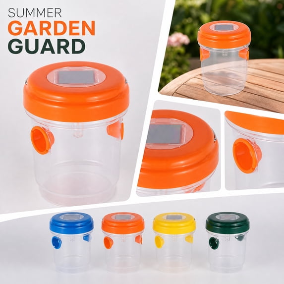 Outdoor Solar Wasp Hornet Catcher Auto Charge Solar Panel LED Light Anti-Escape Design Reusable Insect Trap for Apple Pear Citrus Orchard Farm