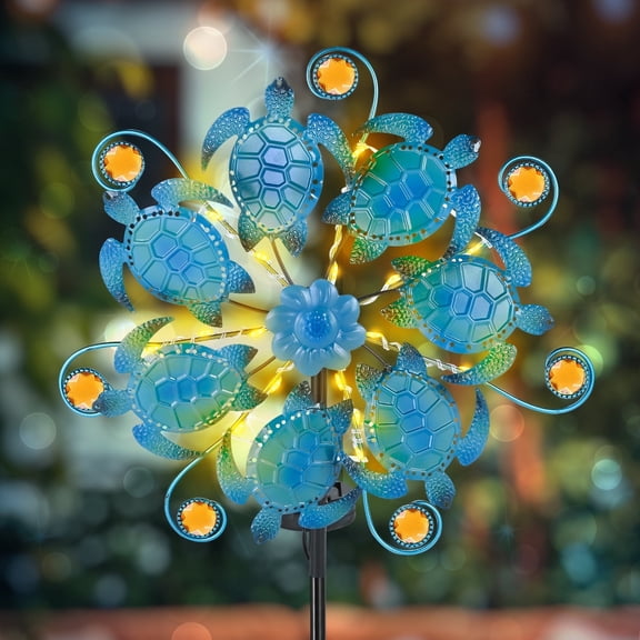 51" Outdoor Solar Wind Spinners for Yard and Garden,Sea Turtle Metal Wind Sculptures Garden Stake with LED Lights Double-layer Solar Windmill Kinetic Spinner for Garden Lawn Patio Decoration(51")