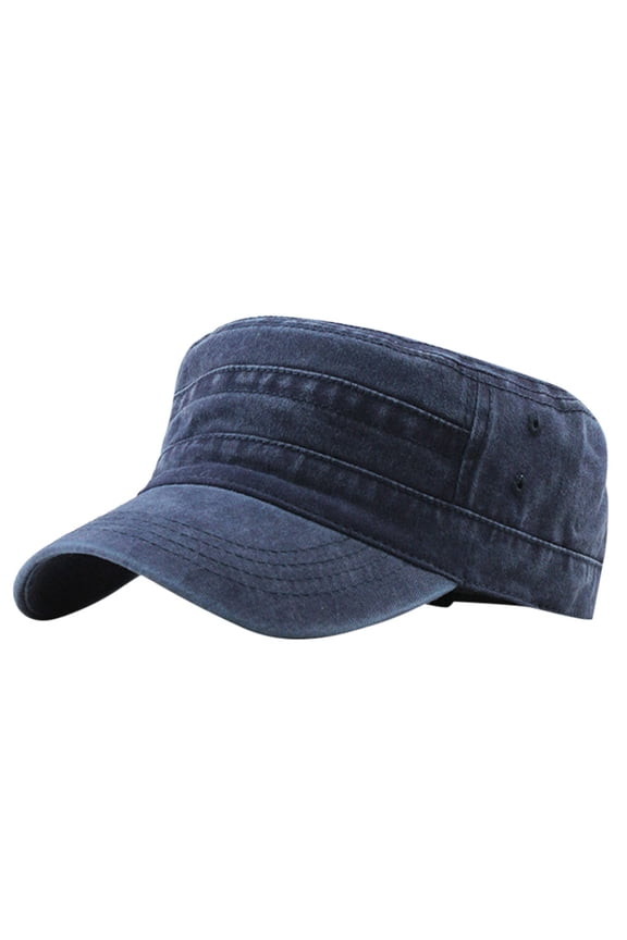 Outdoor Solid Denim Hat Cotton Soldier Unisex Casual Fashion Flat Visor Cap Baseball Caps Casual Navy - One Size