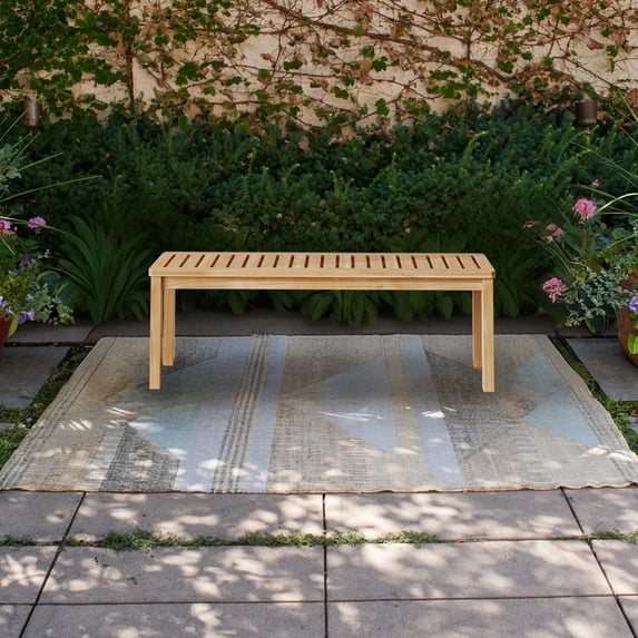 Outdoor Solid Wood Bench, 52.1" Backless Garden Bench, Knot-Free Pine Wood Slatted Seat, Modern Patio Bench for Poolside, Deck, Entryway, and Indoor Use, Amber Finish