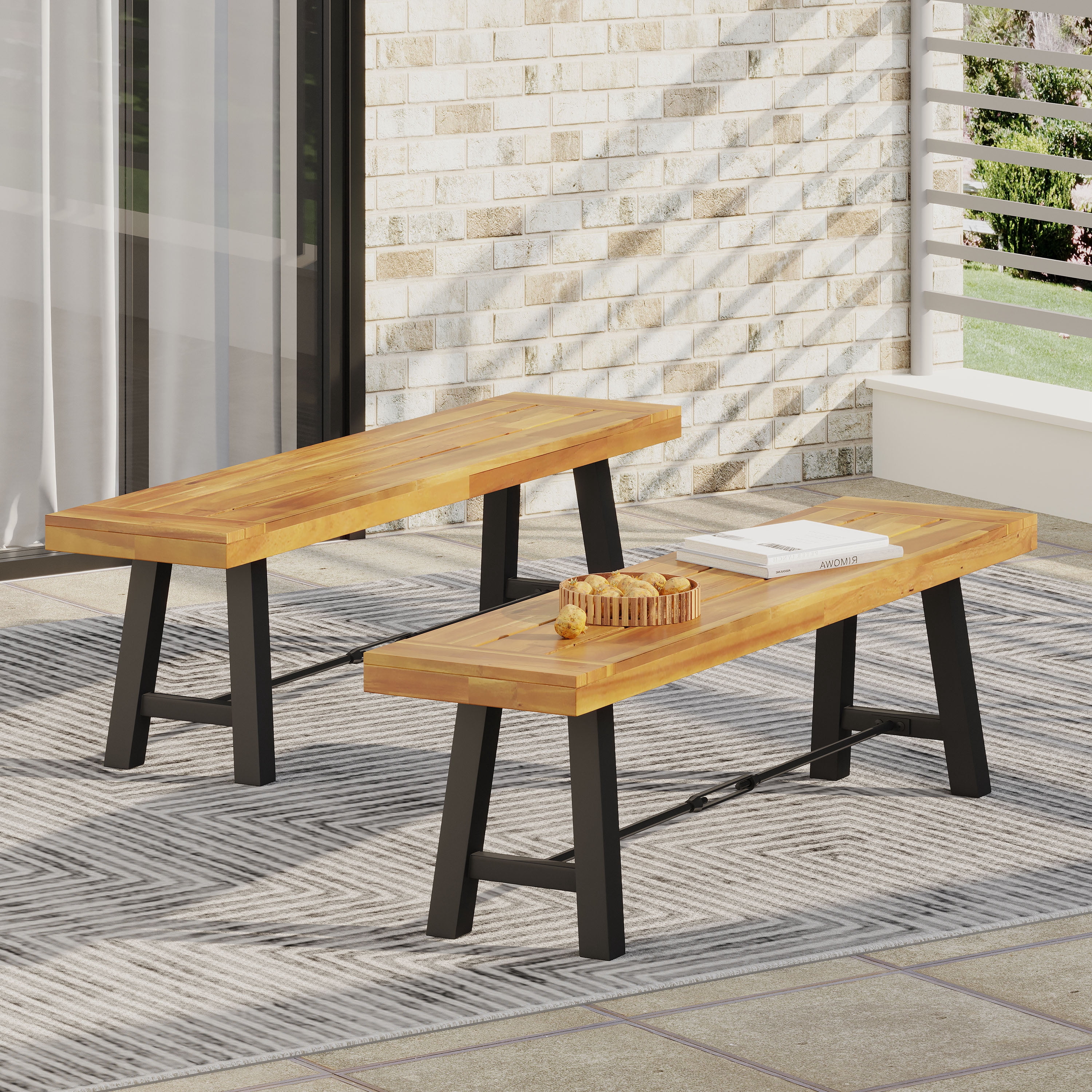Outdoor Solid Wood Leisure Rest Bench, Daily Use Outdoor Seat for Patio Garden, Teak