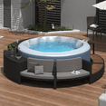 thumbnail image 1 of Outdoor Spa Surround Frame, Patio Rattan Spa Sofa Set with Storage Spaces, Mini Sofa and Comfortable Cushion for Patio,Backyard, Grey, 1 of 7