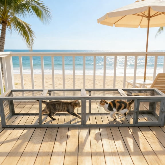 Outdoor Spacious Pet Cage, Wooden Cat Run, Long Cat Window Tunnel