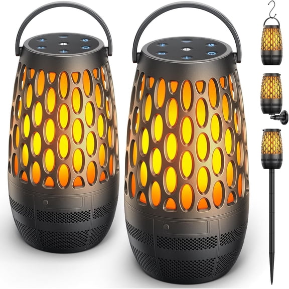Outdoor Speakers Bluetooth Waterproof IPX6 with Flame Lights, Gadget Gifts for Men/Dad, Hd Stereo Sound, BT 5.3 Multi-Sync to 100 Speakers, Portable Wireless Speaker for Patio Cafe Decor Party