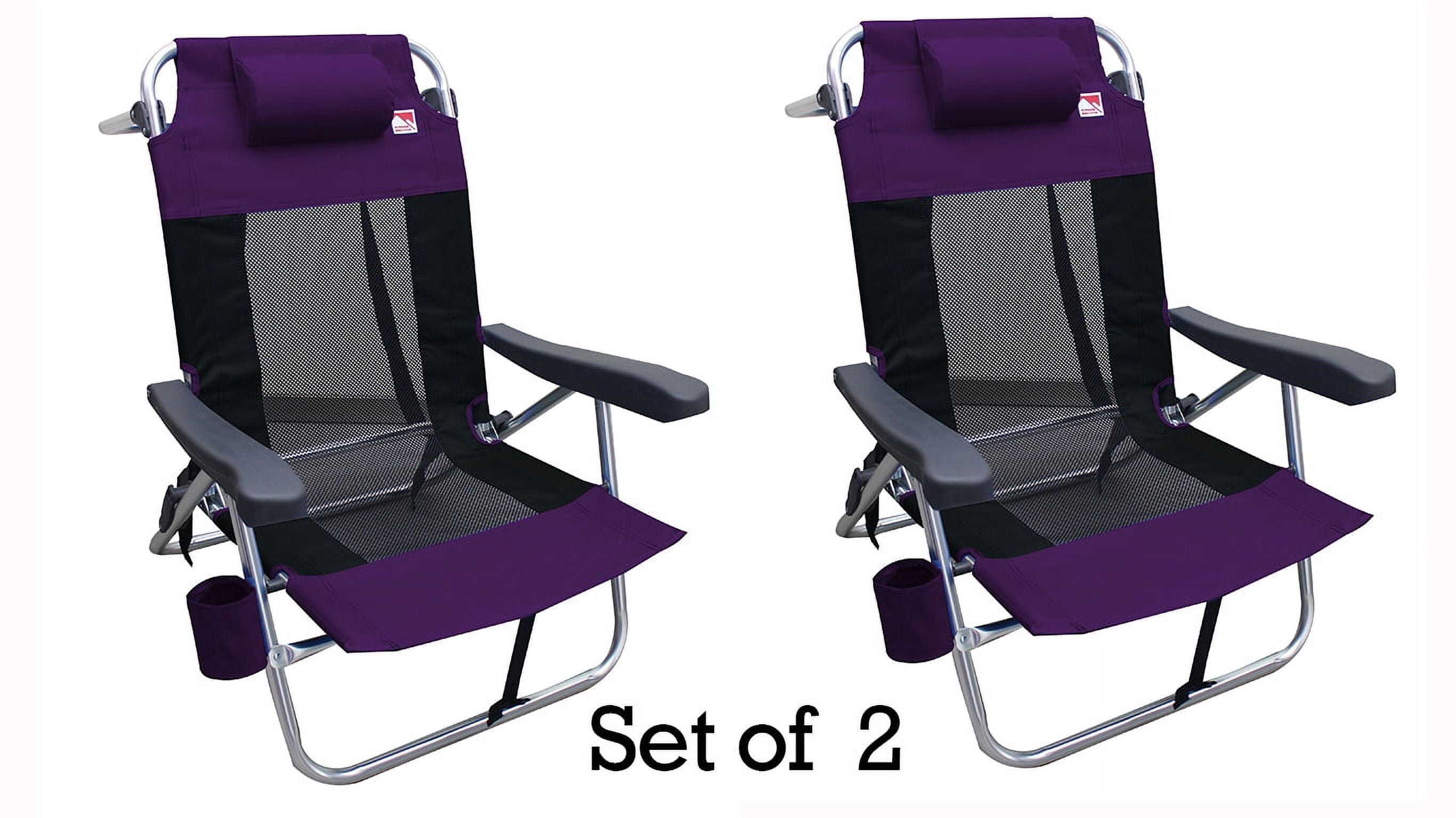 Purple Folding Mesh Beach Chair with Adjustable Arms (2-Pack)