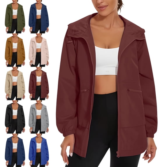Outdoor Sport Jacket for Women Waterproof Hooded Active Rain Windbreaker