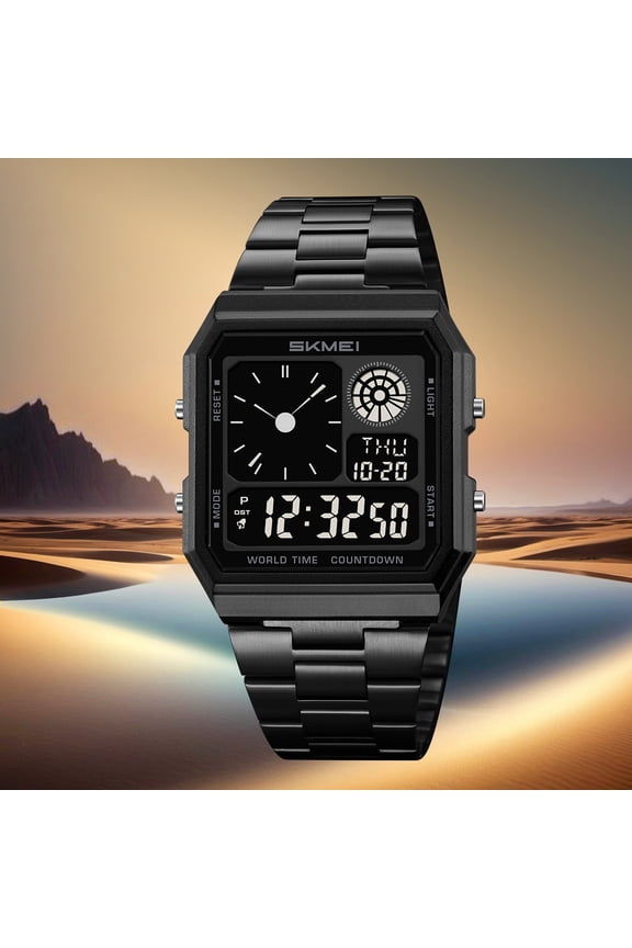 Outdoor Sport Stainless Steel Strip Wristwatches Reloj Hombre World Digital Electronic Watch For Men Women Waterproof