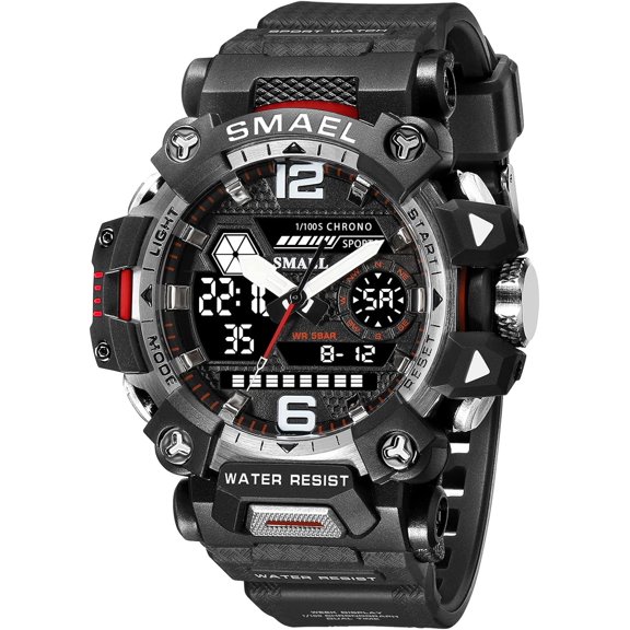 Outdoor Sports Analog Digital Watch for Men, Large Dual Screen Luminous LED Electronic Wristwatch with Practical Multi Scene Functions