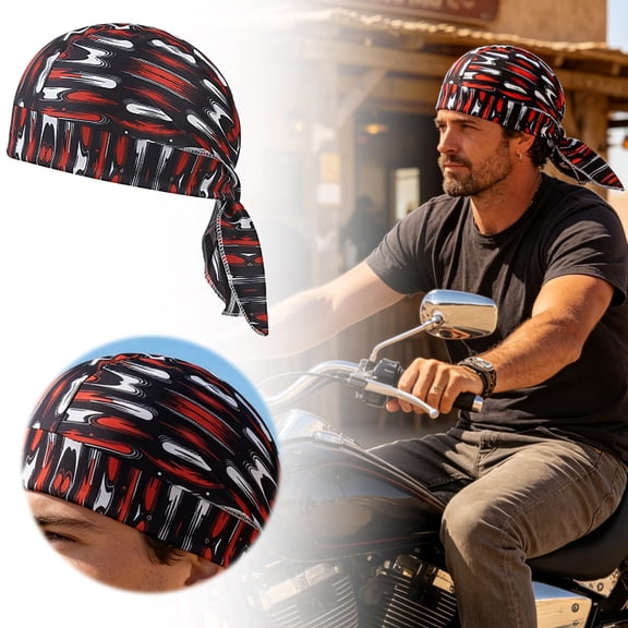 Outdoor Sports Bandana Red Black Flame Print Sports Bandana Breathable Do Rag Head Wrap Stretchy Tie Back Cap for Cycling Running Motorcycling