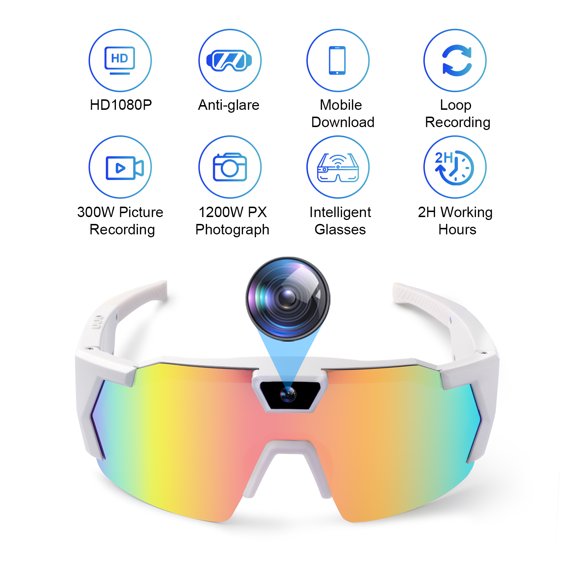 Outdoor Sports Camera Glasses, HD 1080P Video Recording with Anti-Glare Polarized Lens, Wi-Fi Real-Time Preview & Social Media Share, Loop Recording, for Cycling Hiking Water Sports