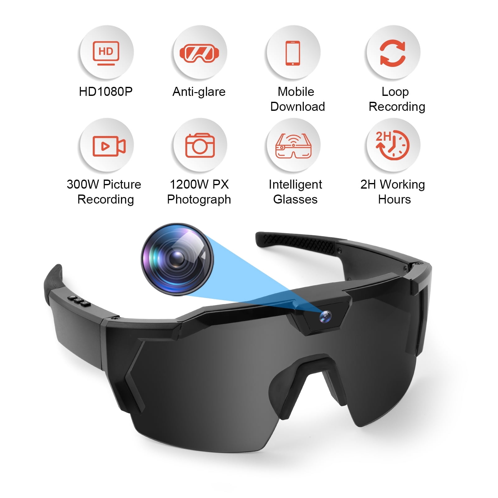 Outdoor Sports Camera Glasses, HD 1080P Video Recording with Anti-Glare Polarized Lens, Wi-Fi Real-Time Preview & Social Media Share, Loop Recording, for Cycling Hiking Water Sports