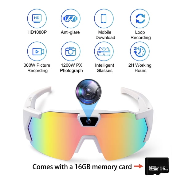 Outdoor Sports Camera Glasses, HD 1080P Video Recording with Anti-Glare Polarized Lens, Wi-Fi Real-Time Preview & Social Media Share, Loop Recording, for Cycling Hiking Water Sports