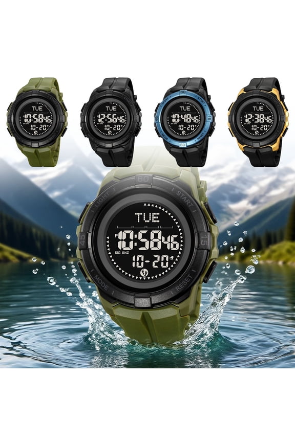Outdoor Sports Digital Watch with Compass, Pedometer, , Stopwatch, Countdown Timer and 50M Water Resistant Silicone Strap for Hiking, Camping and Mountaineering