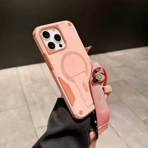 Outdoor Sports Long Strap Crossbody Magnetic Bracket Case for iPhone 17/17pro/17pro Max/17AiR, Drop-Proof Dual Layer Armor Case with Ring Kickstand