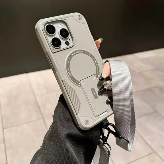 Outdoor Sports Long Strap Crossbody Magnetic Bracket Case for iPhone 17/17pro/17pro Max/17AiR, Drop-Proof Dual Layer Armor Case with Ring Kickstand