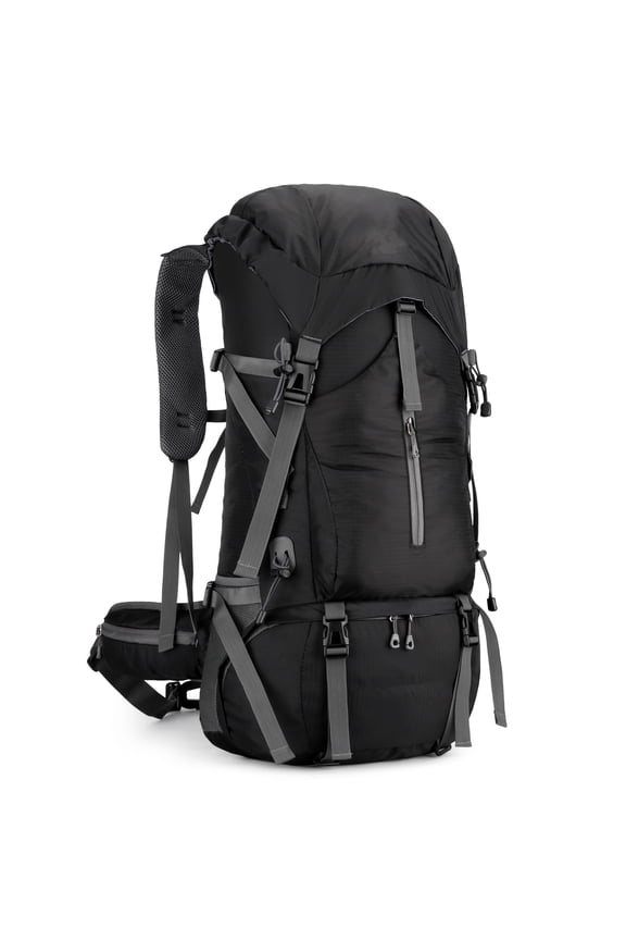 Outdoor Sports Mountaineering Bag 70 Liter Large Capacity Backpacking Hiking Camping Bag Travel Backpack Black