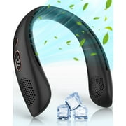Outdoor Sports Portable USB Suspension Neck Fan, Travel Installation Static Turbine Mini Fan 360 ° Cooling Surround Wind, LCD Power Number Shows Summer Charging Small Black Fans