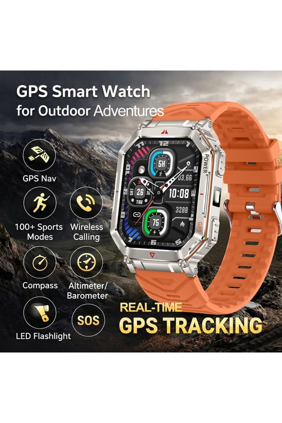 Outdoor Sports Smartwatch (Men & Women), 2.01-inch HD AMOLED, GPS, LED Flashlight, Wireless Call, Compass, Altitude/Barometer, 100+ Sports Modes, CHATGPT Voice, AI Watch Faces
