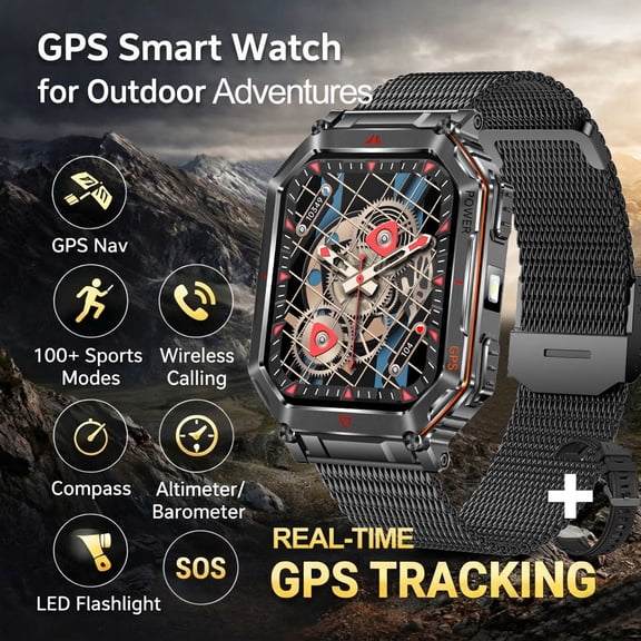 Outdoor Sports Smartwatch (Men & Women), 2.01-inch HD AMOLED, GPS, LED Flashlight, Wireless Call, Compass, Altitude/Barometer, 100+ Sports Modes, CHATGPT Voice, AI Watch Faces