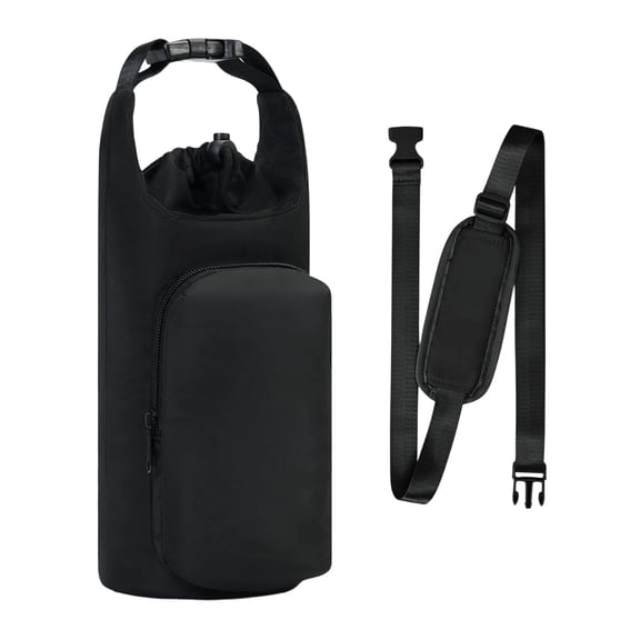 Outdoor Sports Water Bottle Sleeve Insulated Cup Cover with Shoulder Strap, Portable Protective Case for Hiking Camping and Daily Commute, Black