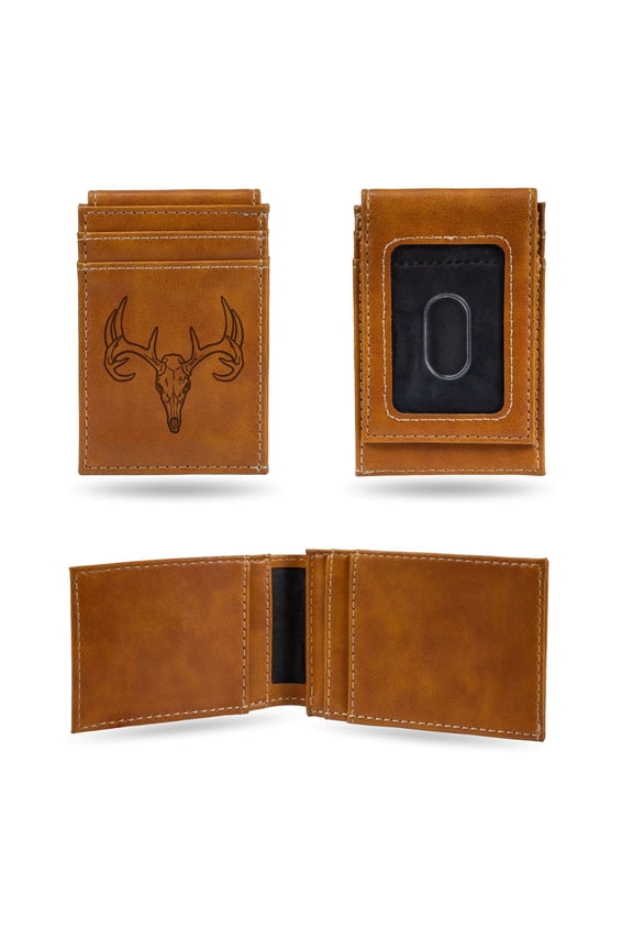 Outdoor Sportsman Big Buck Skull Rack Brown Money Clip Front Pocket Slim Wallet
