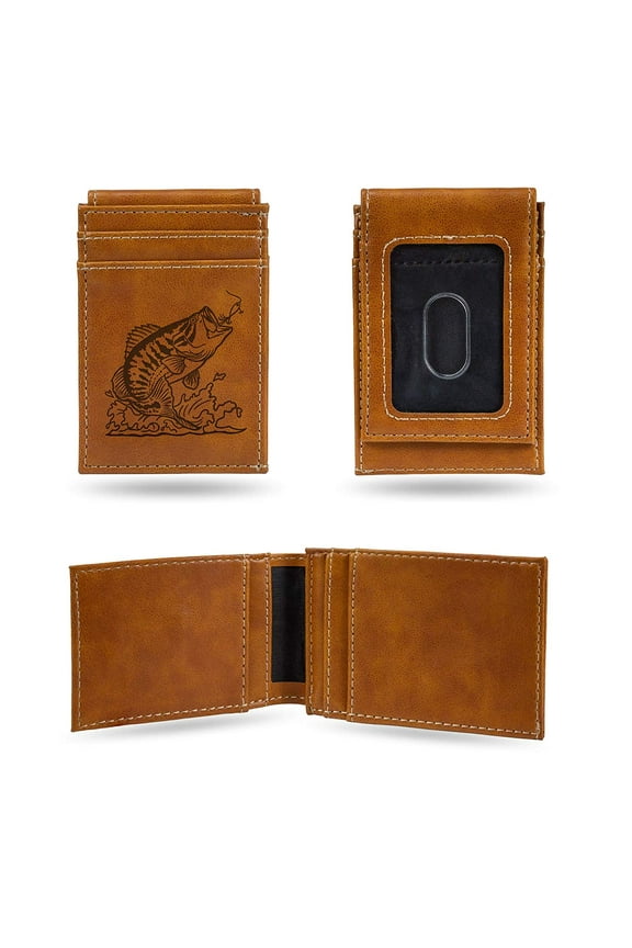 Outdoor Sportsman Largemouth Bass Brown Money Clip Front Pocket Slim Wallet