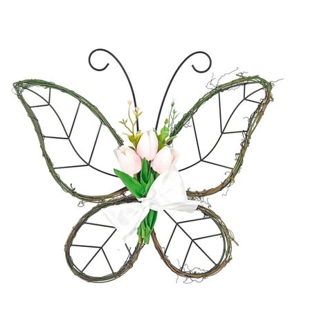 Outdoor Spring Decorations Butterfly Shaped Wreath Artificial Floral Wreaths for Front Door Window Home Decor