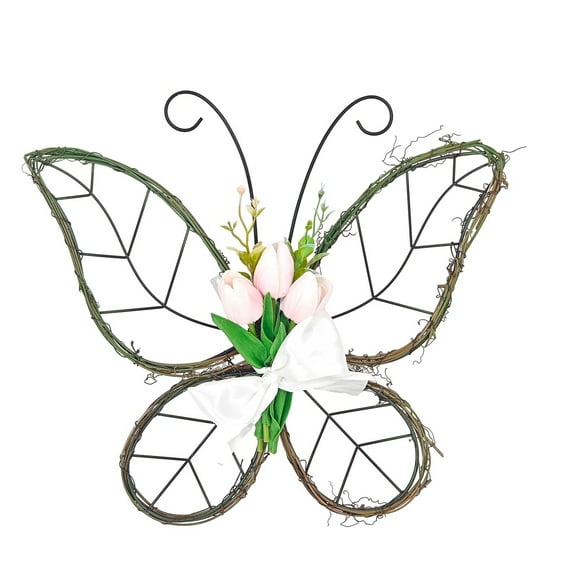 Outdoor Spring Decorations Butterfly Shaped Wreath Artificial Floral Wreaths for Front Door Window Home Decor