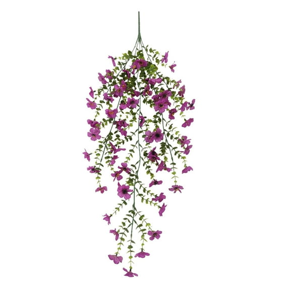 Outdoor Spring Hanging Artificial Flowers with Eucalyptus & Violet Stems for Garden Patio Décor, Porch Wedding Backdrop, Natural Floral Arrangements, Artificial Hanging Flowers for Outdoor Purple