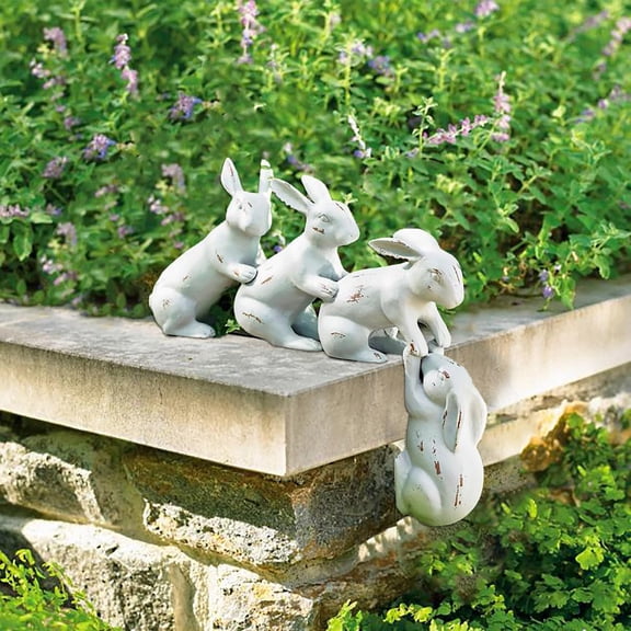 Outdoor Spring decorations, Spring Outdoor decorations, Distressed Rabbit Shelf Sitter, Easter Rabbit decor, Yard, Weathered White, 11X5 in, 1 Set