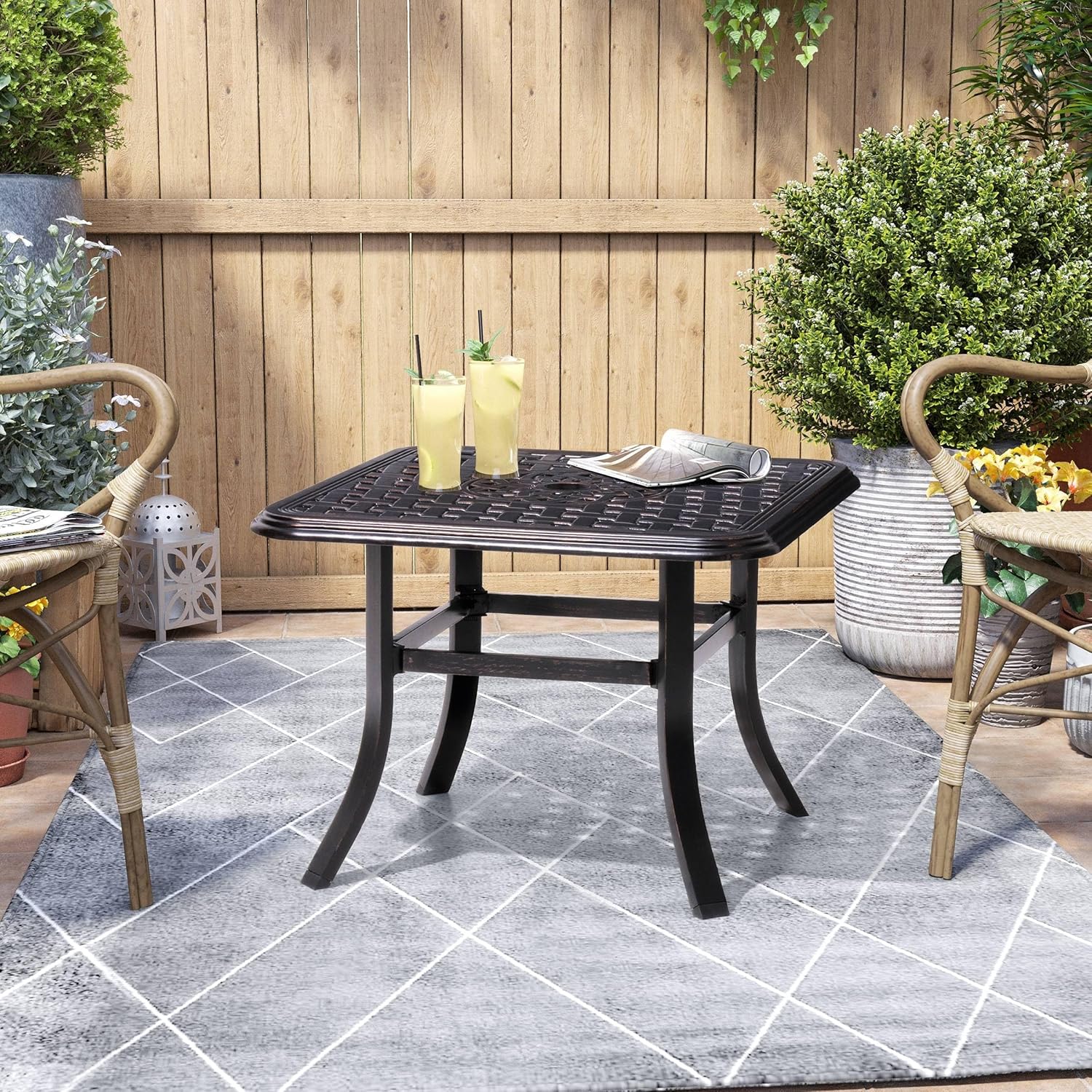 Outdoor Square Cast Small Table with Umbrella Hole 24.02 - Walmart.com