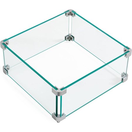 Outdoor Square Glass Wind Guard Clear Tempered Glass Shield For Table, 15 * 15 * 6.5 Inch, Thick Tempered Glass Heat-Resistant Fire Table Wind Guard Fence