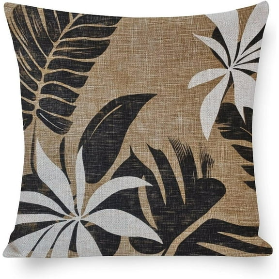 Outdoor Square Pillow Cushion Case Brown Mid Century Geometric Leaf Pillowcases Modern Boho Palm Leaf Pattern Cute Throw Pillowcases for Living Room Bedroom Couch Sofa Chair Bed 16"x16"