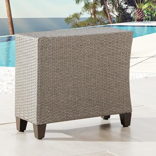 Outdoor Square Side Table Wicker Outdoor Small Side Table with Wicker Tabletop Steel Frame$$Garden &