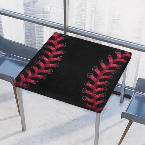 Outdoor Square Tablecloth with Elastic Edge Fitted Square Table Cover Wipeable Black Baseball Sports Table Cloth for Outdoor Indoor Patio Dining Kitchen Decor for 34x34inch Tables