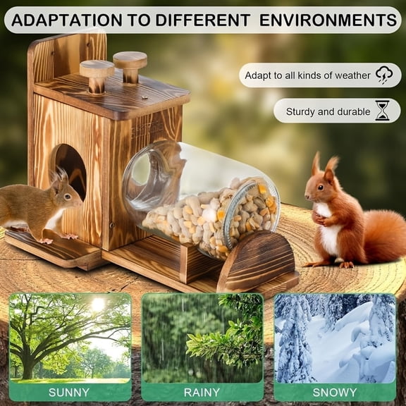 Outdoor Squirrel Feeder with Refillable Jar, Hanging Cedar Peanut and Corn Feeder