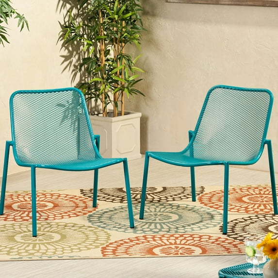 Outdoor Stackable Chairs, Iron Frame, Delightful Seat, 26" W X 22.21" D H, Teal Color Space,