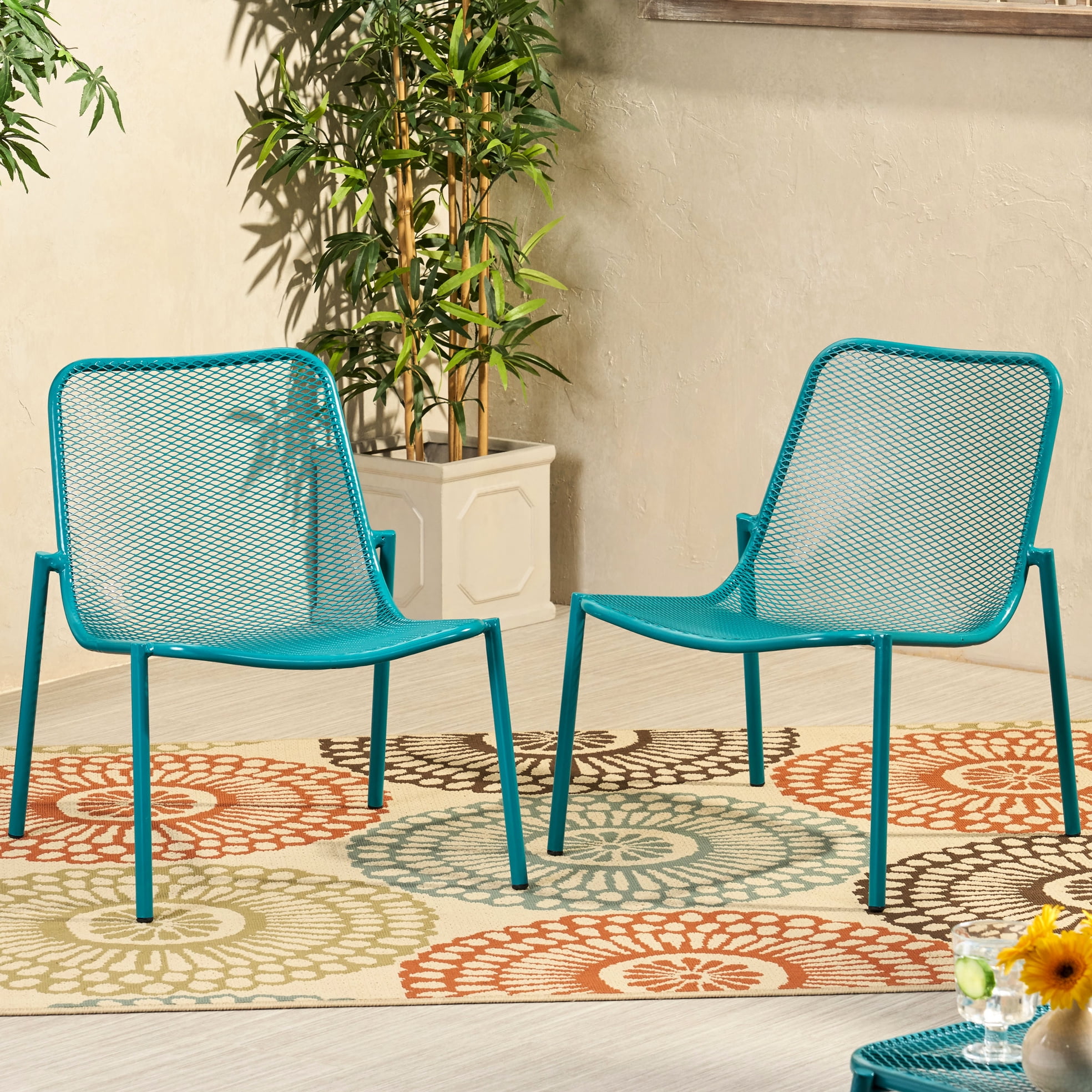 Outdoor Stackable Chairs With Mesh Seating, Metal Frame, 26