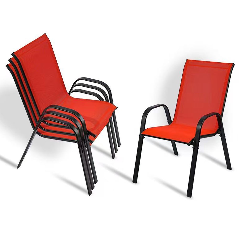 Outdoor Stackable Patio Chairs Set of 4 Heavy Duty Metal Frame & Teslin ...